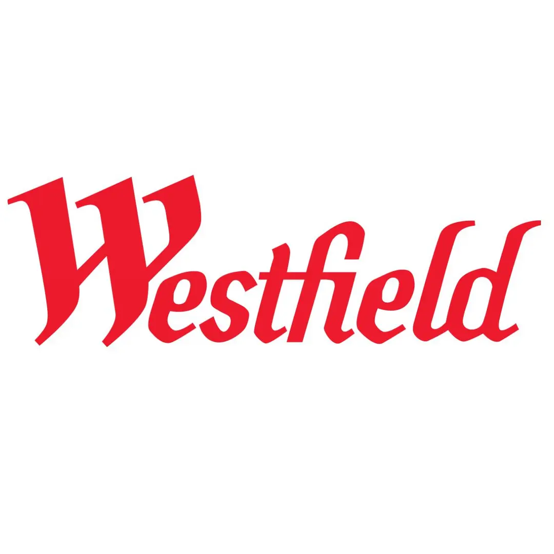 Here's an alt tag for the image: Westfield logo in red.