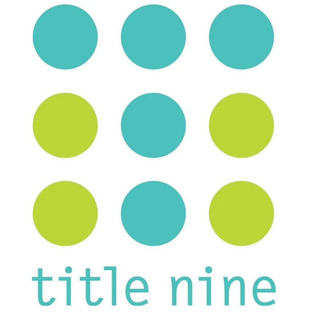 Title Nine logo: green and teal circles.