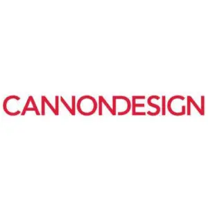 A red and white logo of the word " cannondesign ".