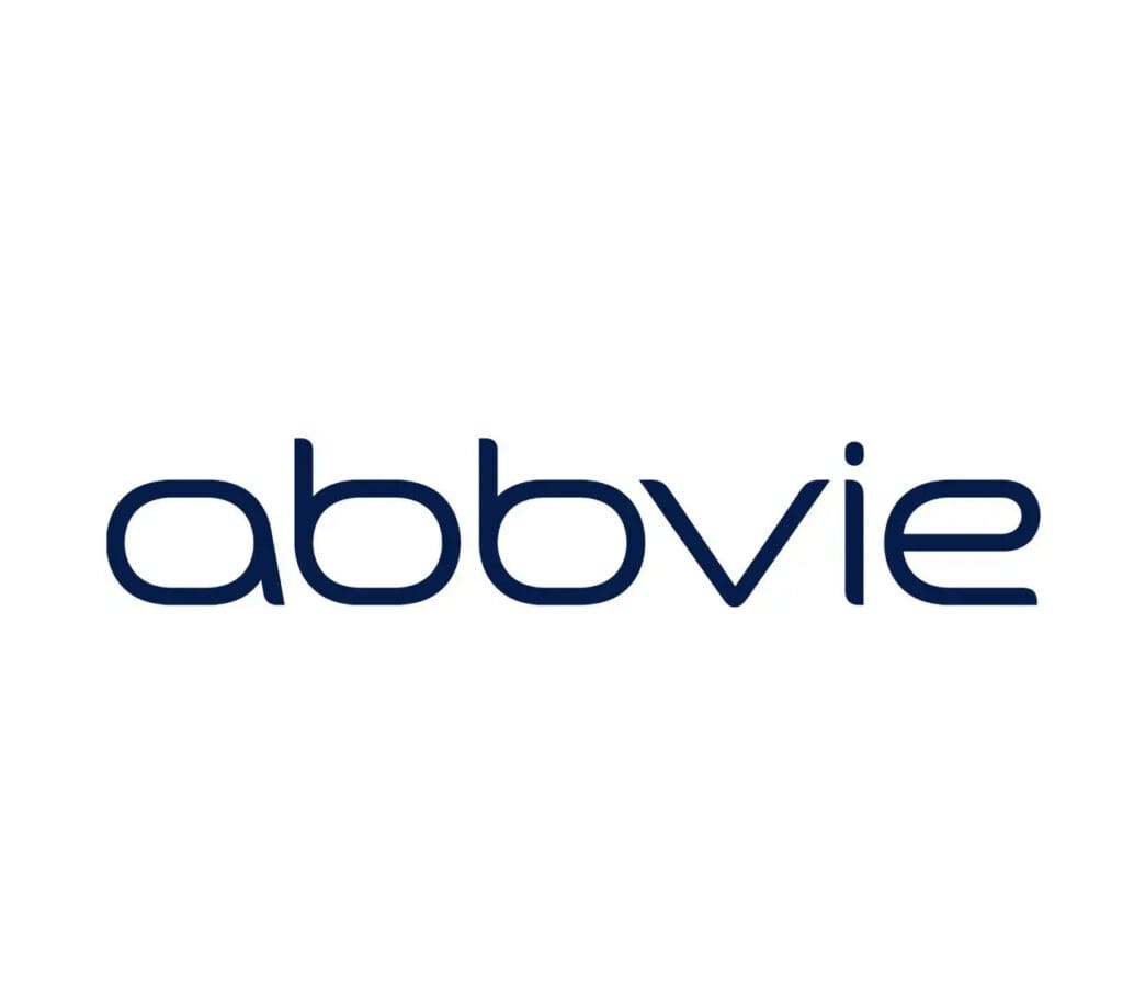 A blue and white logo of abbvie